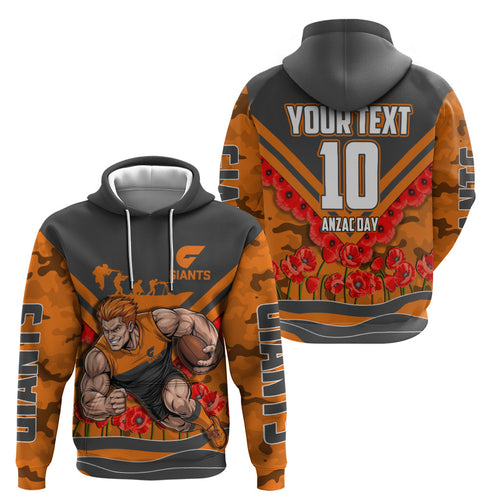 Personalised Greater Western Sydney Giants ANZAC Zip Hoodie Military Remembrance Australian Football Mascot Camouflage