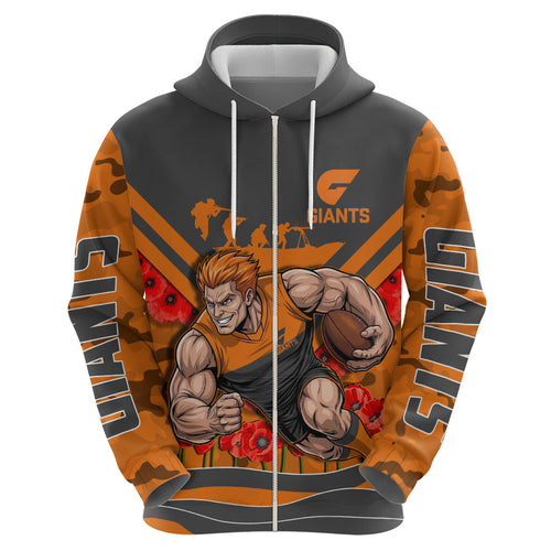 Personalised Greater Western Sydney Giants ANZAC Zip Hoodie Military Remembrance Australian Football Mascot Camouflage