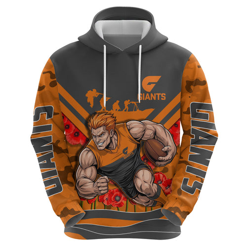 Personalised Greater Western Sydney Giants ANZAC Zip Hoodie Military Remembrance Australian Football Mascot Camouflage