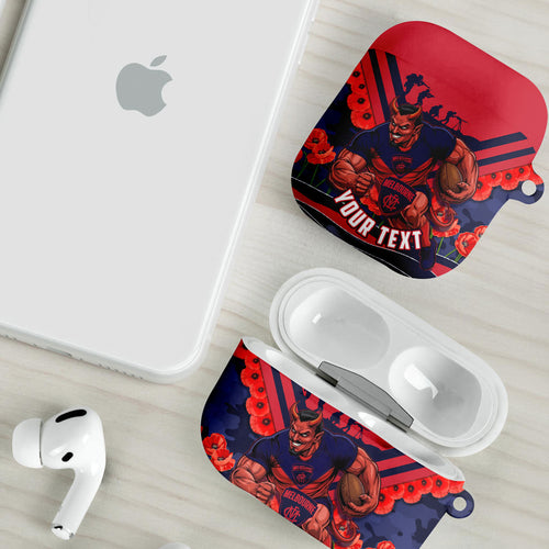 Personalised Melbourne Demons ANZAC AirPods Case Military Remembrance Australian Football Mascot Camouflage