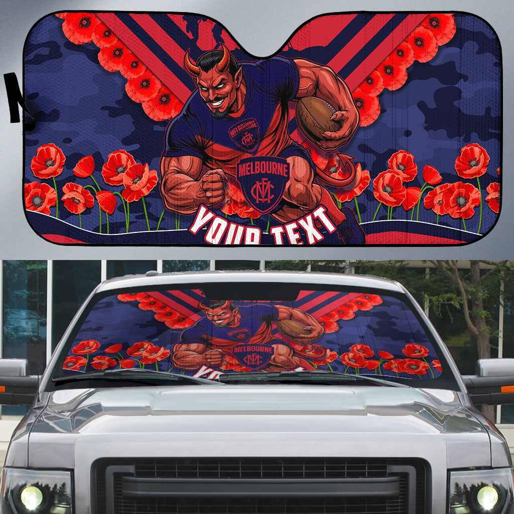 Personalised Melbourne Demons ANZAC Auto Sun Shade Military Remembrance Australian Football Mascot Camouflage