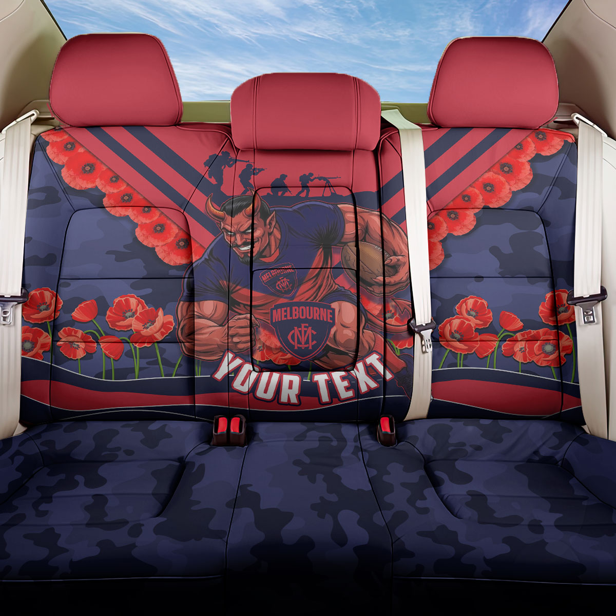 Personalised Melbourne Demons ANZAC Back Car Seat Cover Military Remembrance Australian Football Mascot Camouflage
