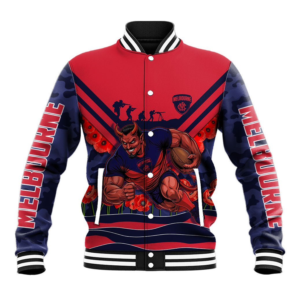 Personalised Melbourne Demons ANZAC Baseball Jacket Military Remembrance Australian Football Mascot Camouflage