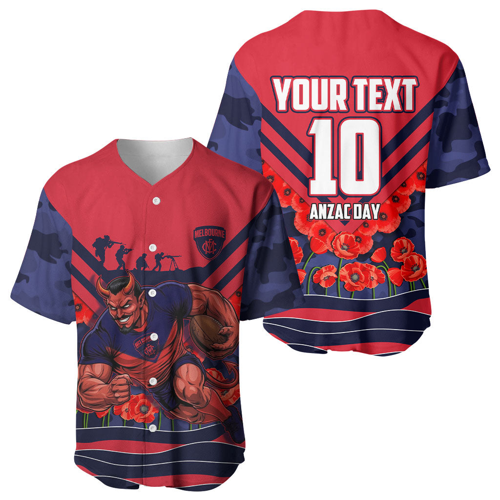 Personalised Melbourne Demons ANZAC Baseball Jersey Military Remembrance Australian Football Mascot Camouflage
