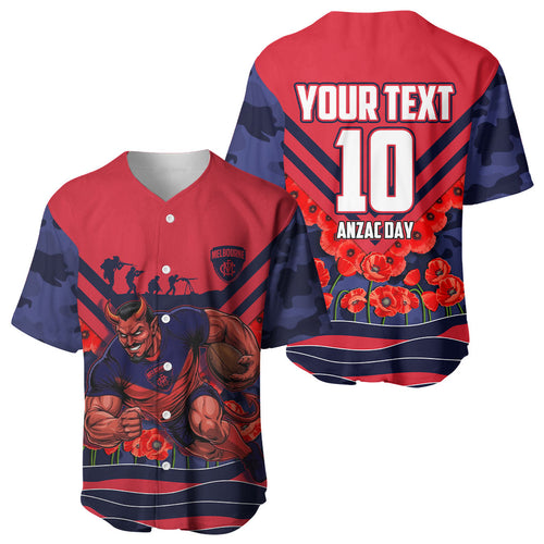 Personalised Melbourne Demons ANZAC Baseball Jersey Military Remembrance Australian Football Mascot Camouflage