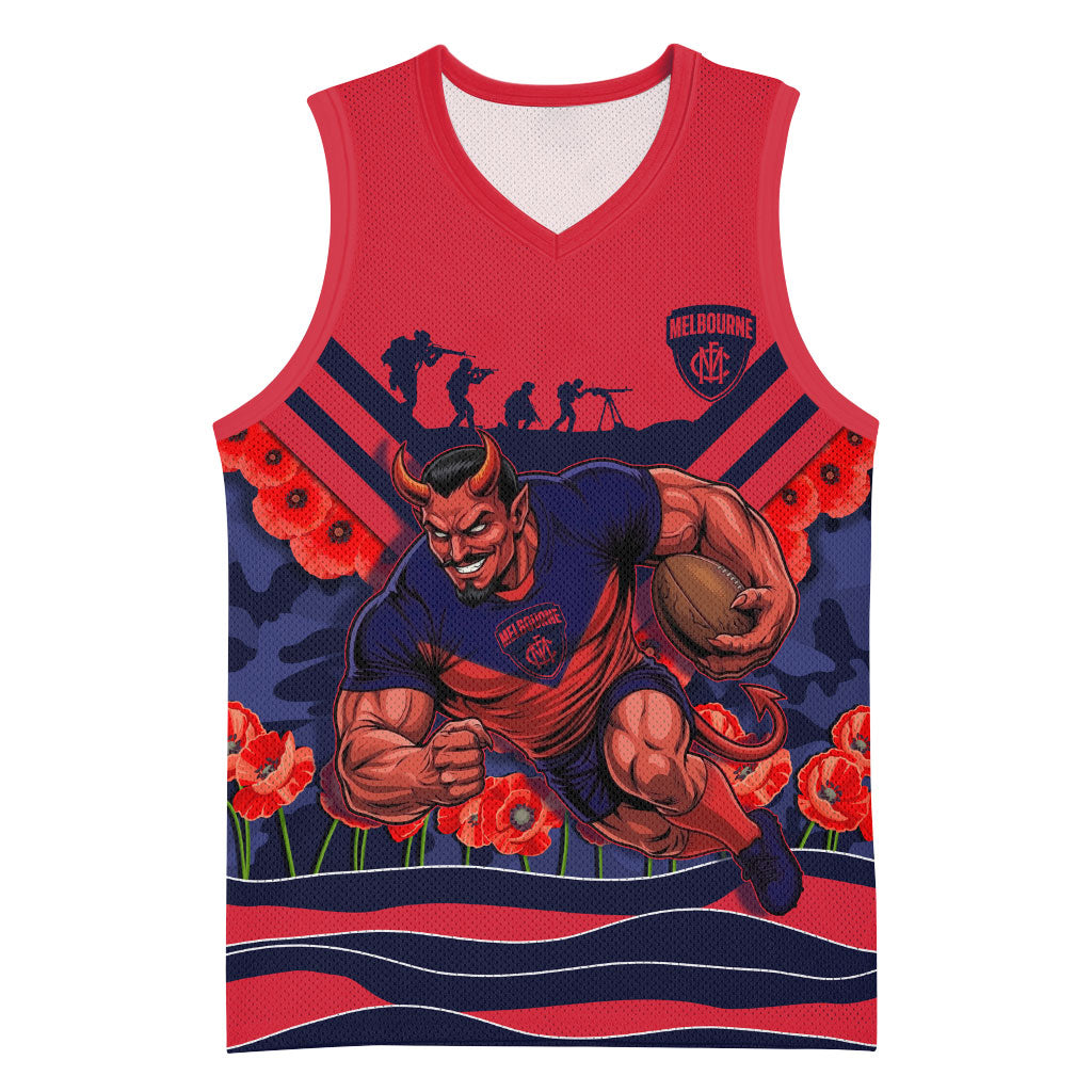 Personalised Melbourne Demons ANZAC Basketball Jersey Military Remembrance Australian Football Mascot Camouflage