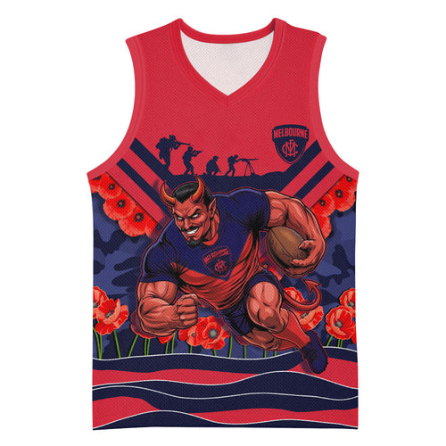 Personalised Melbourne Demons ANZAC Basketball Jersey Military Remembrance Australian Football Mascot Camouflage