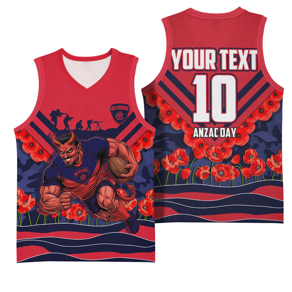 Personalised Melbourne Demons ANZAC Basketball Jersey Military Remembrance Australian Football Mascot Camouflage