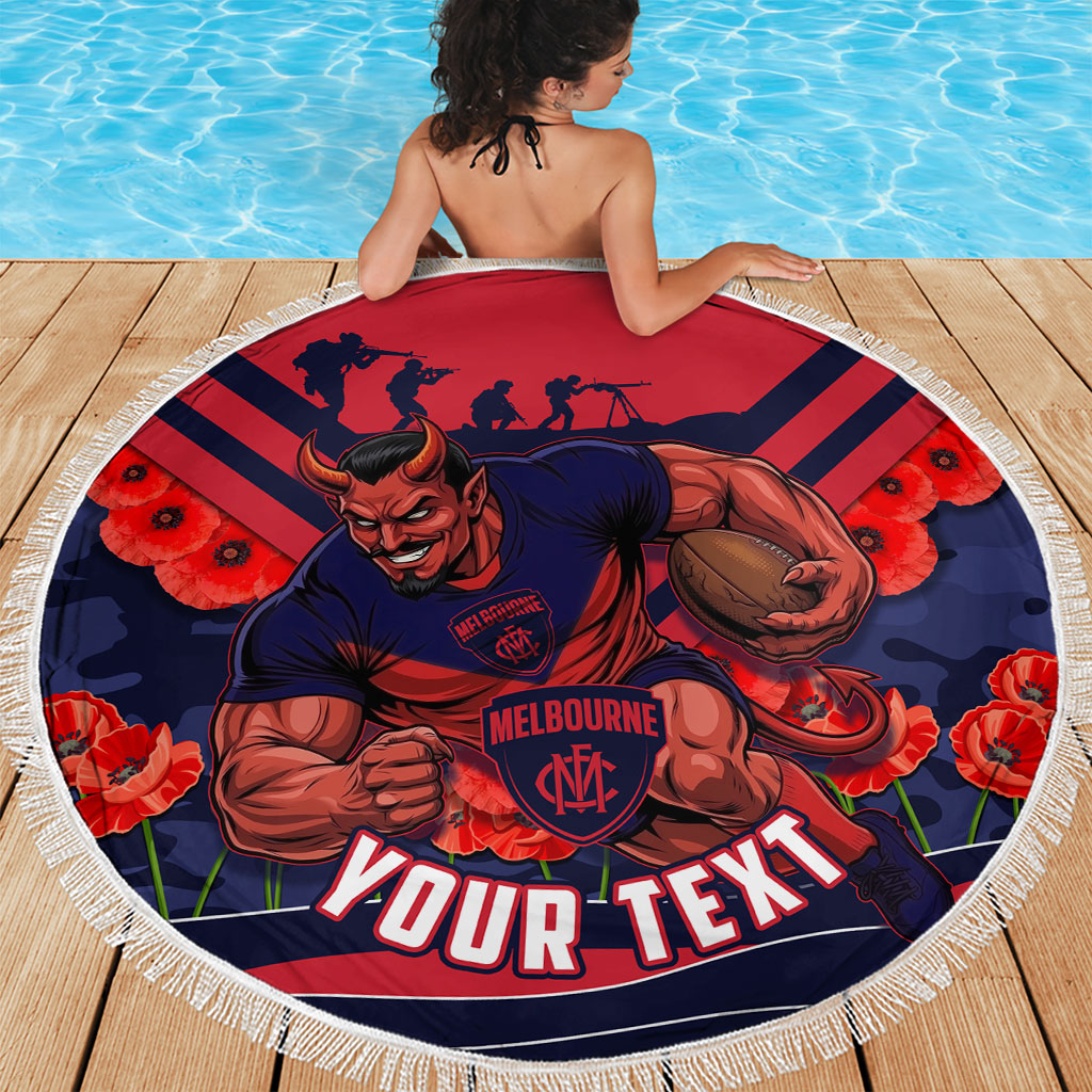 Personalised Melbourne Demons ANZAC Beach Blanket Military Remembrance Australian Football Mascot Camouflage