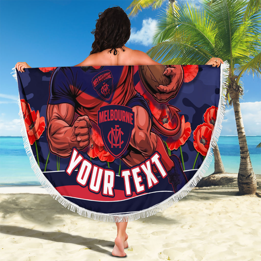 Personalised Melbourne Demons ANZAC Beach Blanket Military Remembrance Australian Football Mascot Camouflage