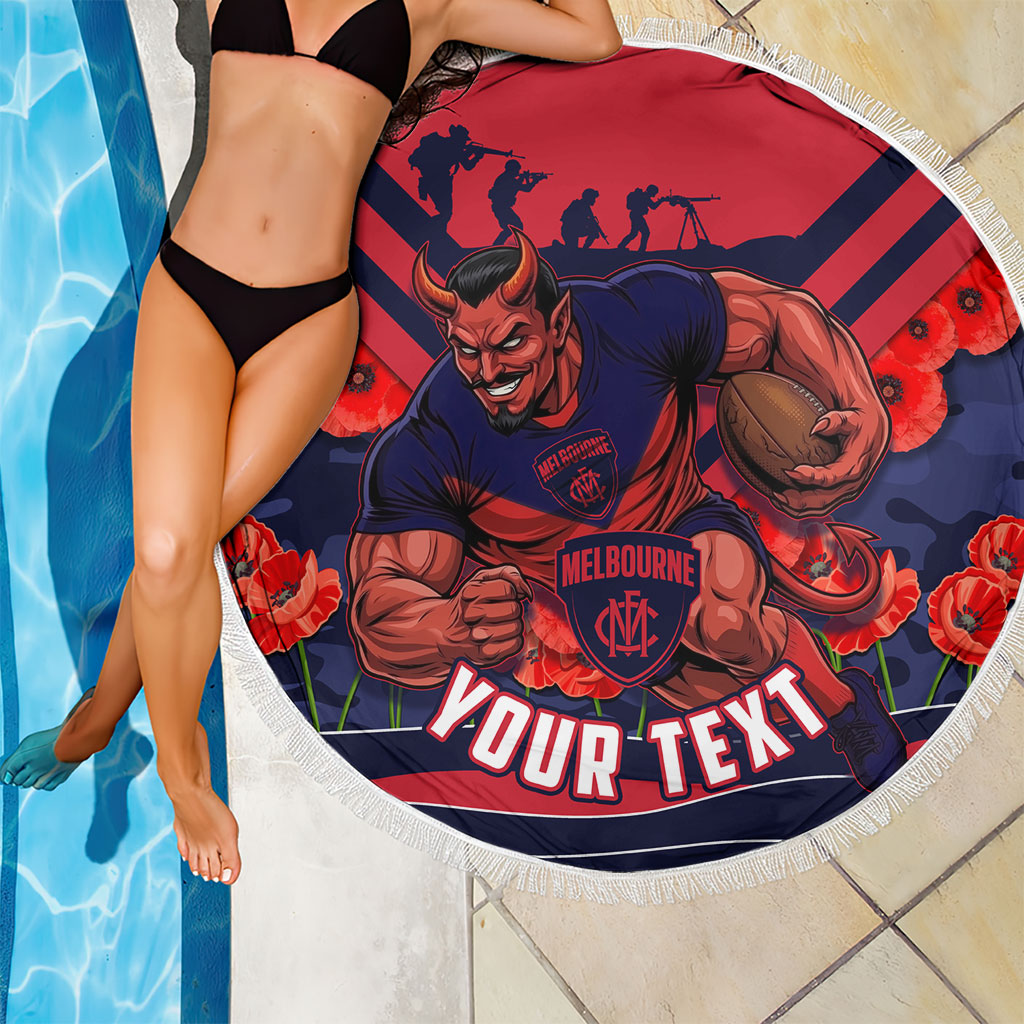 Personalised Melbourne Demons ANZAC Beach Blanket Military Remembrance Australian Football Mascot Camouflage