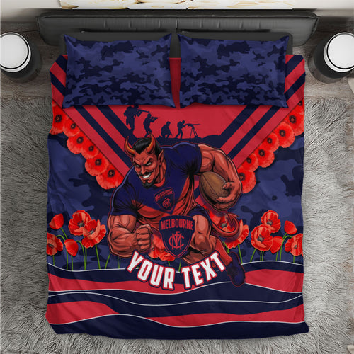 Personalised Melbourne Demons ANZAC Bedding Set Military Remembrance Australian Football Mascot Camouflage