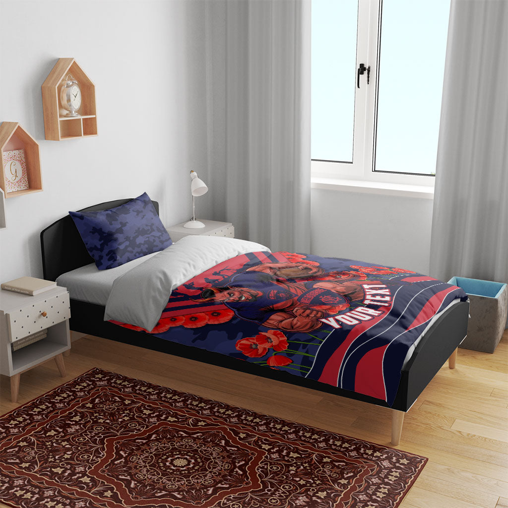 Personalised Melbourne Demons ANZAC Bedding Set Military Remembrance Australian Football Mascot Camouflage