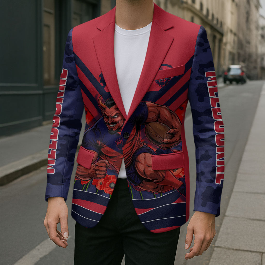 Personalised Melbourne Demons ANZAC Blazer Military Remembrance Australian Football Mascot Camouflage
