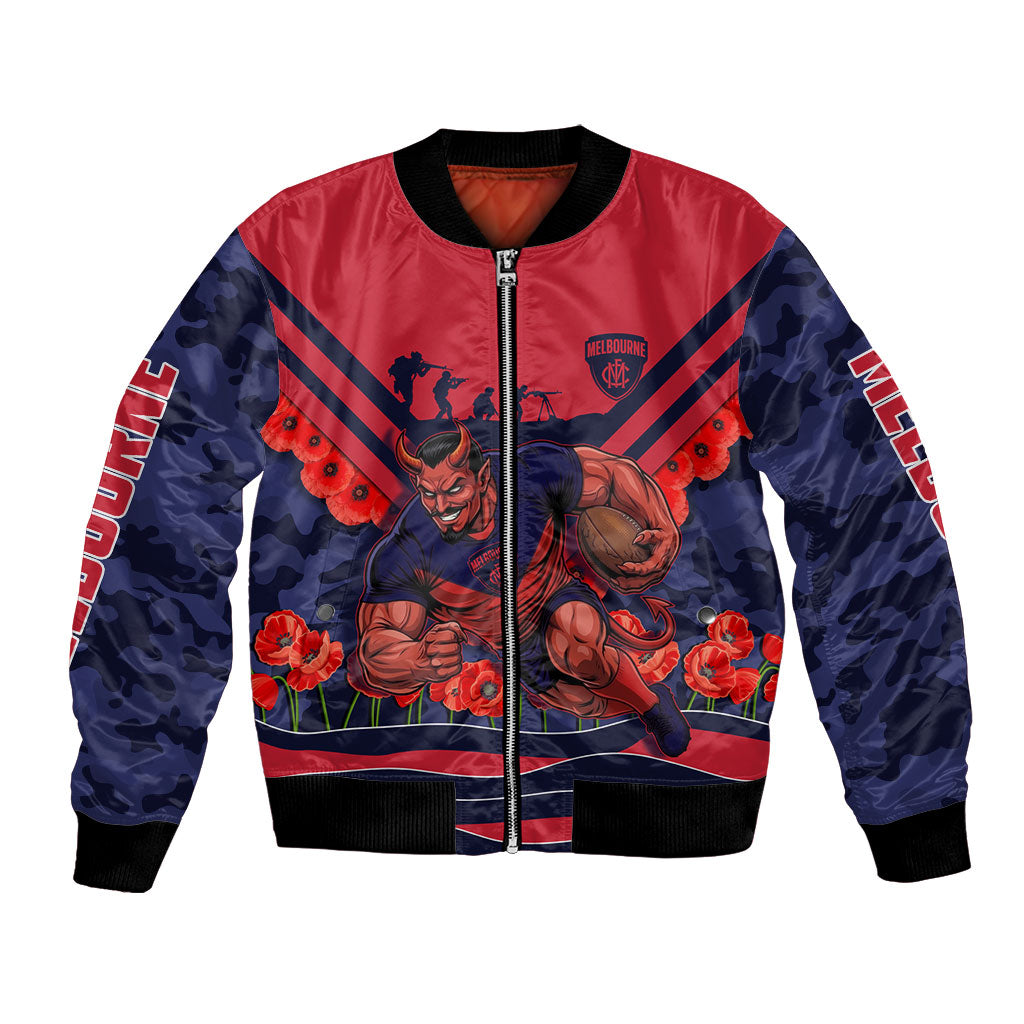 Personalised Melbourne Demons ANZAC Bomber Jacket Military Remembrance Australian Football Mascot Camouflage