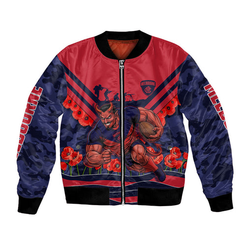 Personalised Melbourne Demons ANZAC Bomber Jacket Military Remembrance Australian Football Mascot Camouflage
