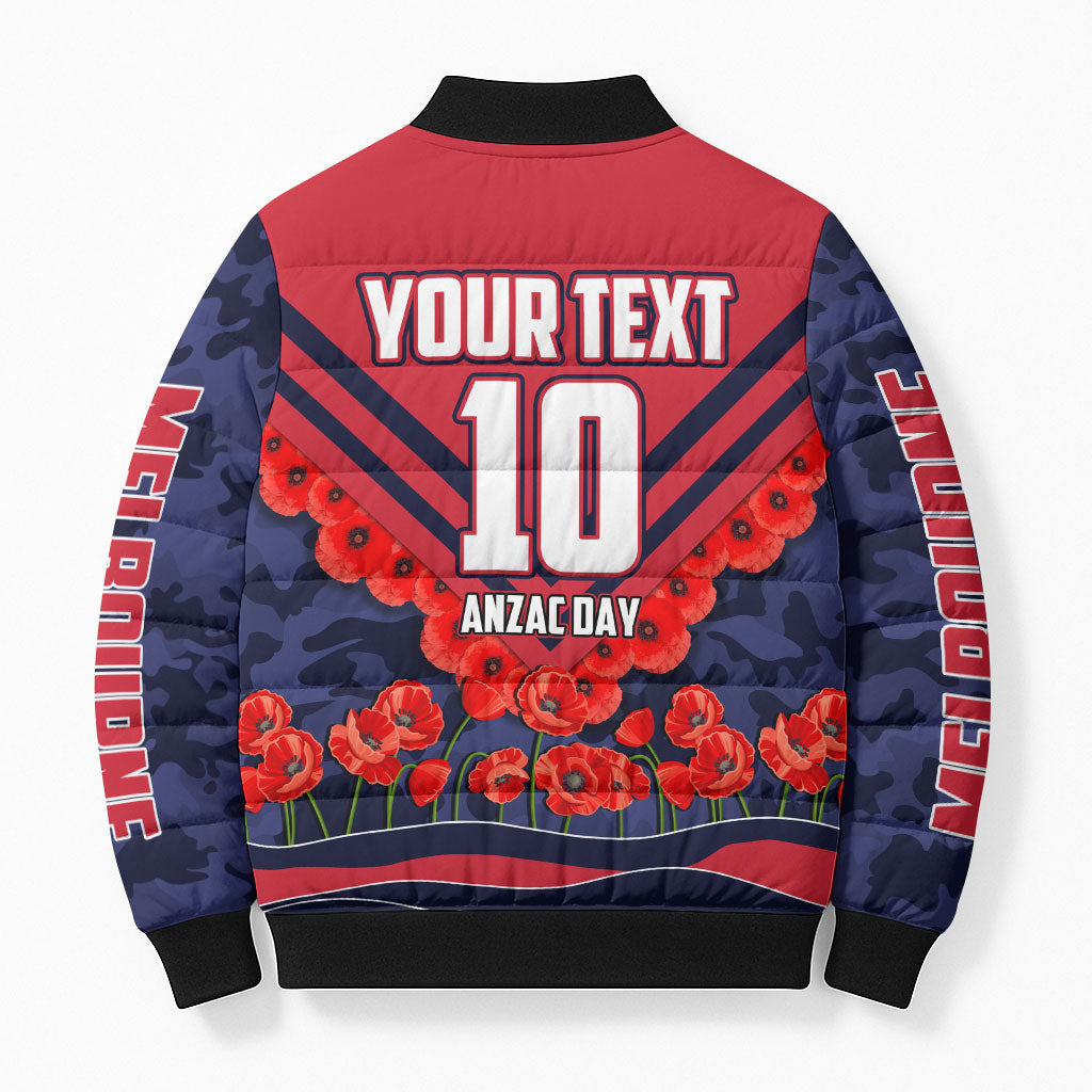 Personalised Melbourne Demons ANZAC Bomber Puffer Jacket Military Remembrance Australian Football Mascot Camouflage