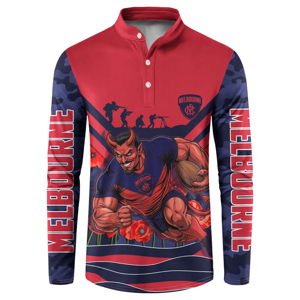 Personalised Melbourne Demons ANZAC Button Sweatshirt Military Remembrance Australian Football Mascot Camouflage
