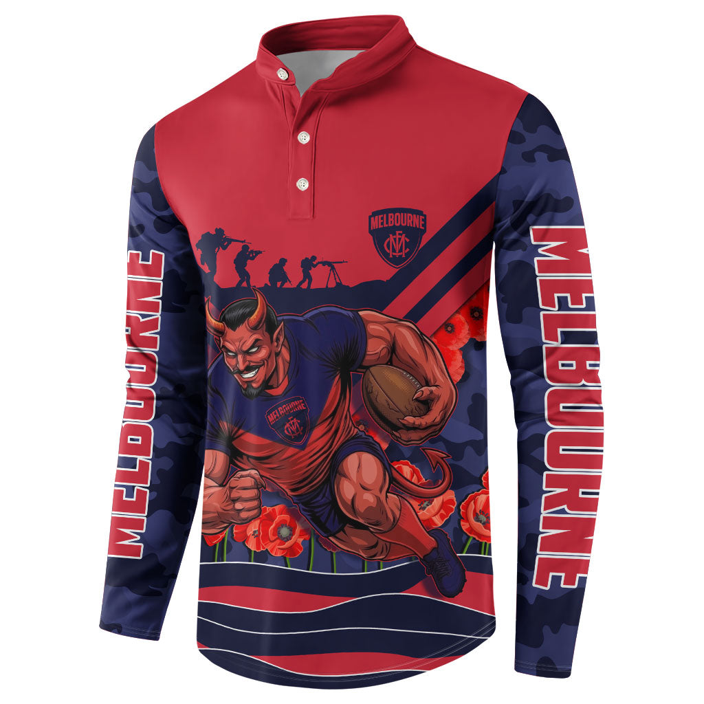 Personalised Melbourne Demons ANZAC Button Sweatshirt Military Remembrance Australian Football Mascot Camouflage