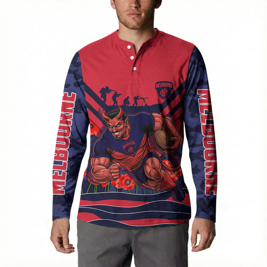 Personalised Melbourne Demons ANZAC Button Sweatshirt Military Remembrance Australian Football Mascot Camouflage