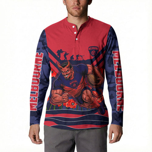 Personalised Melbourne Demons ANZAC Button Sweatshirt Military Remembrance Australian Football Mascot Camouflage