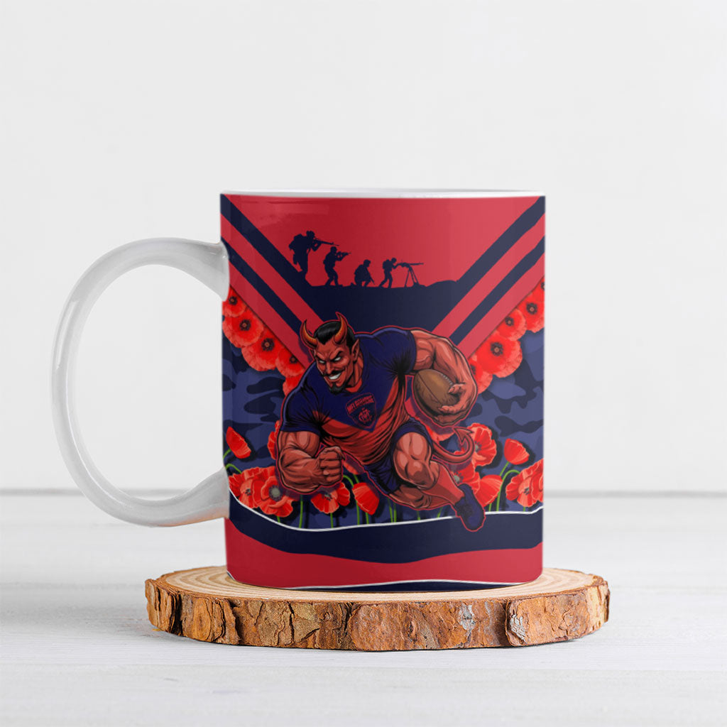 Personalised Melbourne Demons ANZAC Ceramic Mug Military Remembrance Australian Football Mascot Camouflage