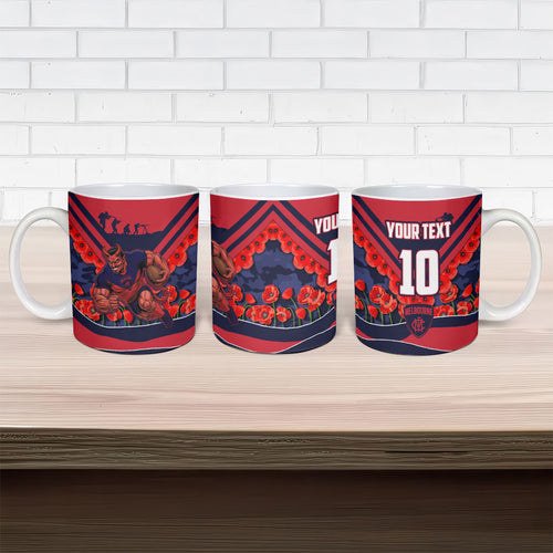 Personalised Melbourne Demons ANZAC Ceramic Mug Military Remembrance Australian Football Mascot Camouflage