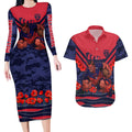 Personalised Melbourne Demons ANZAC Couples Matching Long Sleeve Bodycon Dress and Hawaiian Shirt Military Remembrance Australian Football Mascot Camouflage