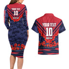 Personalised Melbourne Demons ANZAC Couples Matching Long Sleeve Bodycon Dress and Hawaiian Shirt Military Remembrance Australian Football Mascot Camouflage