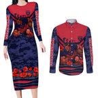 Personalised Melbourne Demons ANZAC Couples Matching Long Sleeve Bodycon Dress and Long Sleeve Button Shirt Military Remembrance Australian Football Mascot Camouflage