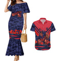 Personalised Melbourne Demons ANZAC Couples Matching Mermaid Dress and Hawaiian Shirt Military Remembrance Australian Football Mascot Camouflage