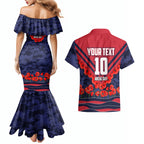 Personalised Melbourne Demons ANZAC Couples Matching Mermaid Dress and Hawaiian Shirt Military Remembrance Australian Football Mascot Camouflage