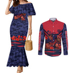 Personalised Melbourne Demons ANZAC Couples Matching Mermaid Dress and Long Sleeve Button Shirt Military Remembrance Australian Football Mascot Camouflage