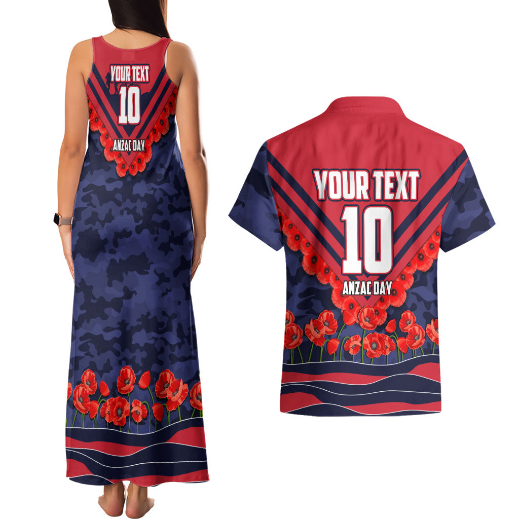 Personalised Melbourne Demons ANZAC Couples Matching Tank Maxi Dress and Hawaiian Shirt Military Remembrance Australian Football Mascot Camouflage