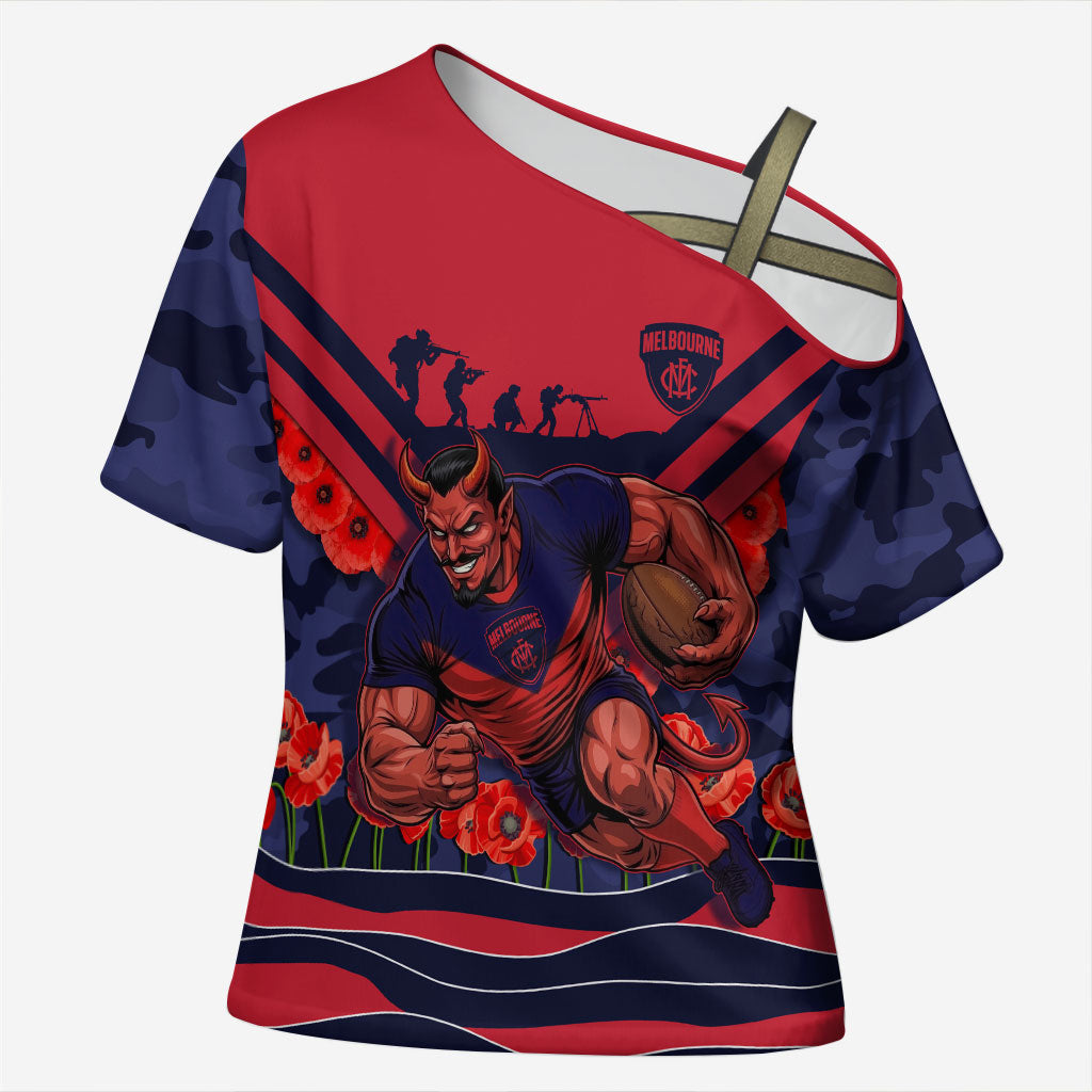 Personalised Melbourne Demons ANZAC Cross Shoulder Shirt Military Remembrance Australian Football Mascot Camouflage