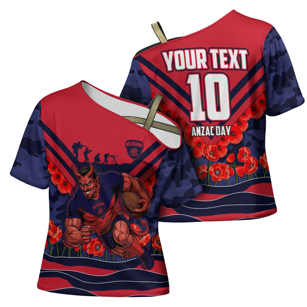 Personalised Melbourne Demons ANZAC Cross Shoulder Shirt Military Remembrance Australian Football Mascot Camouflage