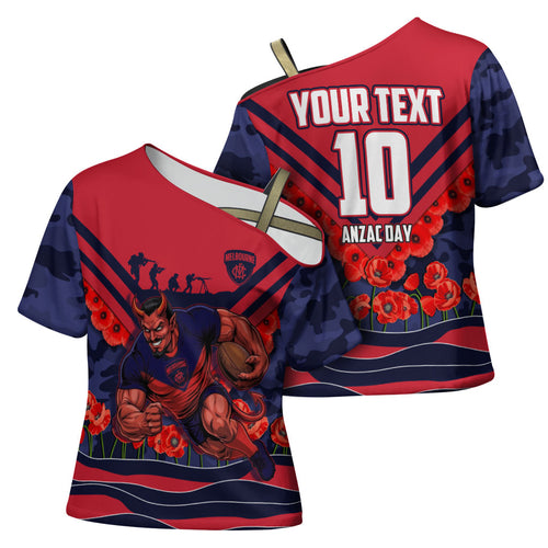 Personalised Melbourne Demons ANZAC Cross Shoulder Shirt Military Remembrance Australian Football Mascot Camouflage