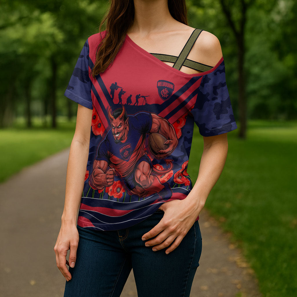 Personalised Melbourne Demons ANZAC Cross Shoulder Shirt Military Remembrance Australian Football Mascot Camouflage