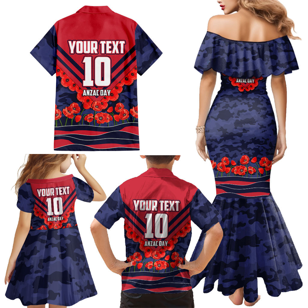 Personalised Melbourne Demons ANZAC Family Matching Mermaid Dress and Hawaiian Shirt Military Remembrance Australian Football Mascot Camouflage
