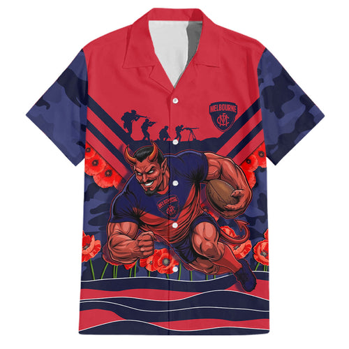 Personalised Melbourne Demons ANZAC Family Matching Mermaid Dress and Hawaiian Shirt Military Remembrance Australian Football Mascot Camouflage