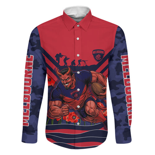 Personalised Melbourne Demons ANZAC Family Matching Mermaid Dress and Hawaiian Shirt Military Remembrance Australian Football Mascot Camouflage