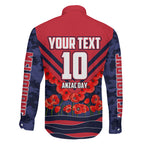 Personalised Melbourne Demons ANZAC Family Matching Off The Shoulder Long Sleeve Dress and Hawaiian Shirt Military Remembrance Australian Football Mascot Camouflage