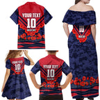Personalised Melbourne Demons ANZAC Family Matching Off Shoulder Maxi Dress and Hawaiian Shirt Military Remembrance Australian Football Mascot Camouflage