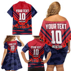 Personalised Melbourne Demons ANZAC Family Matching Off Shoulder Short Dress and Hawaiian Shirt Military Remembrance Australian Football Mascot Camouflage