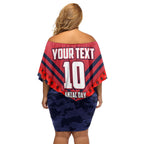 Personalised Melbourne Demons ANZAC Family Matching Off Shoulder Short Dress and Hawaiian Shirt Military Remembrance Australian Football Mascot Camouflage