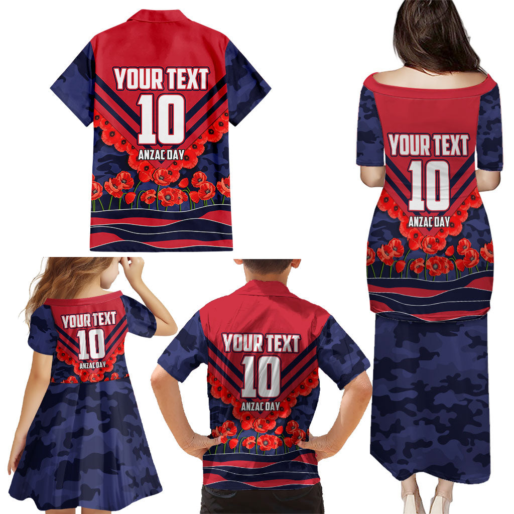 Personalised Melbourne Demons ANZAC Family Matching Puletasi and Hawaiian Shirt Military Remembrance Australian Football Mascot Camouflage