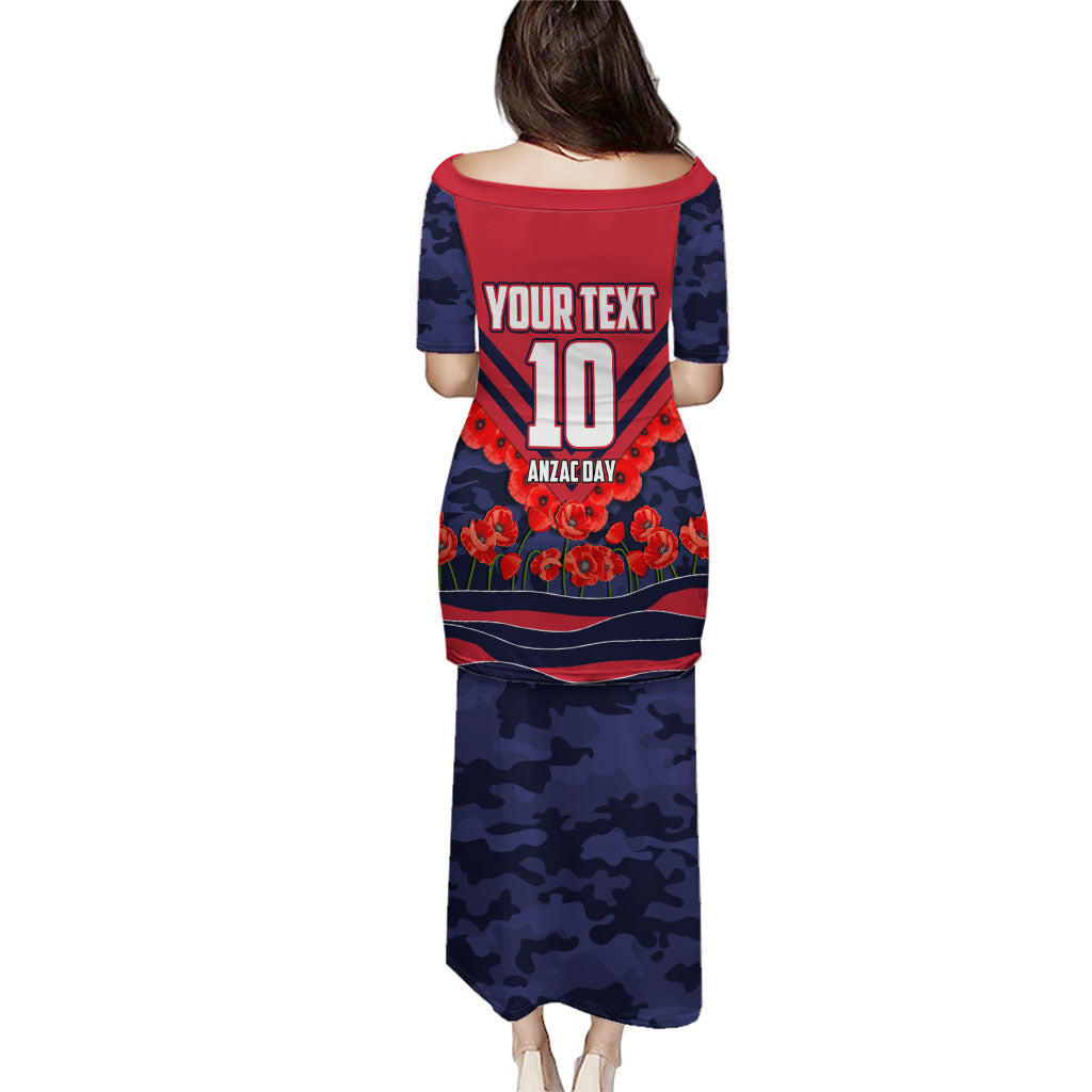 Personalised Melbourne Demons ANZAC Family Matching Puletasi and Hawaiian Shirt Military Remembrance Australian Football Mascot Camouflage
