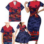 Personalised Melbourne Demons ANZAC Family Matching Short Sleeve Bodycon Dress and Hawaiian Shirt Military Remembrance Australian Football Mascot Camouflage