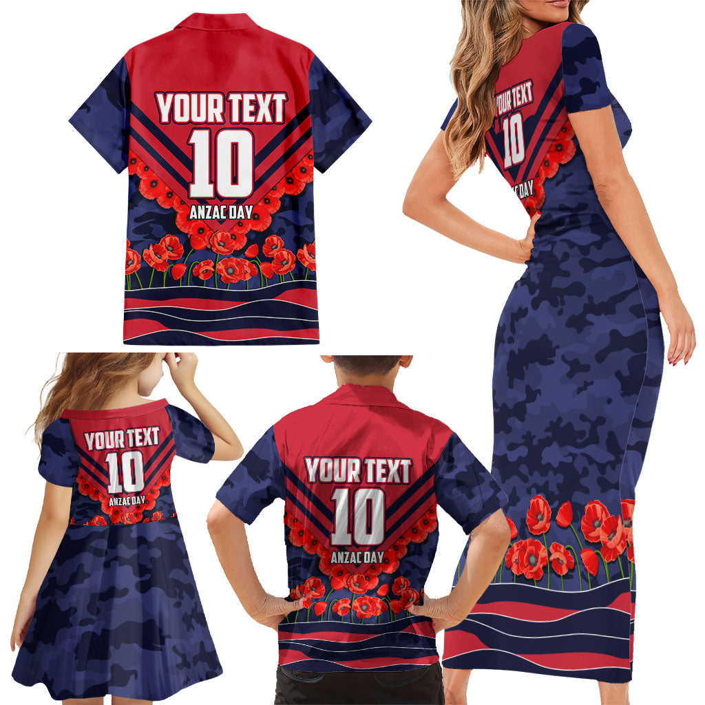Personalised Melbourne Demons ANZAC Family Matching Short Sleeve Bodycon Dress and Hawaiian Shirt Military Remembrance Australian Football Mascot Camouflage