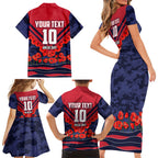 Personalised Melbourne Demons ANZAC Family Matching Short Sleeve Bodycon Dress and Hawaiian Shirt Military Remembrance Australian Football Mascot Camouflage